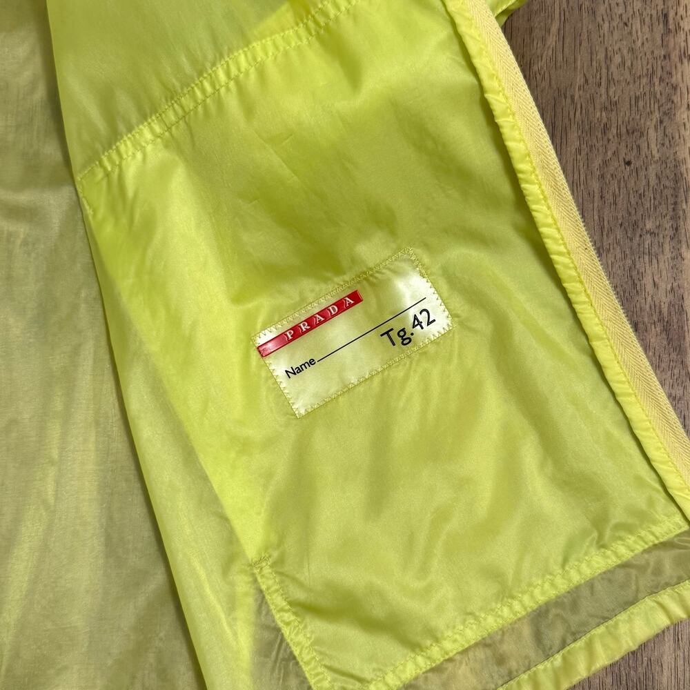 VTG 1999 PRADA Windbreaker Jacket Y2K Sheer Nylon Zip Neon Yellow Women’s Medium - Picture 8 of 12